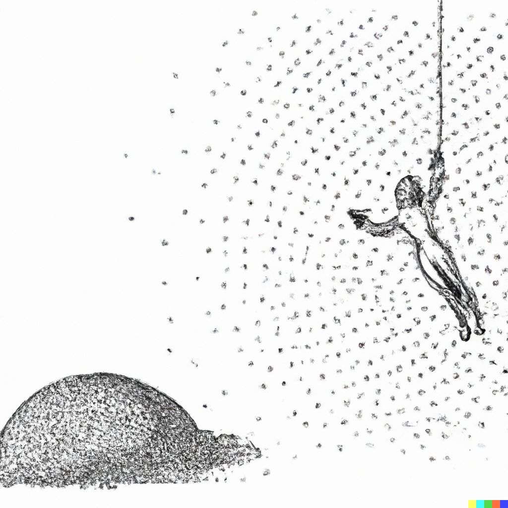 the discovery of gravity, stipple drawing